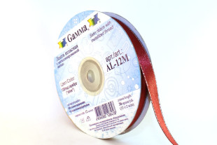 Лента атласная 12 мм двухстор. с металл. нитью "Gamma" №135бордо/серебро